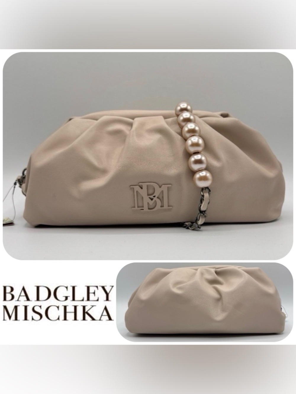 Badgley Mischka Wrapped Frame Clutch with faux pearl details